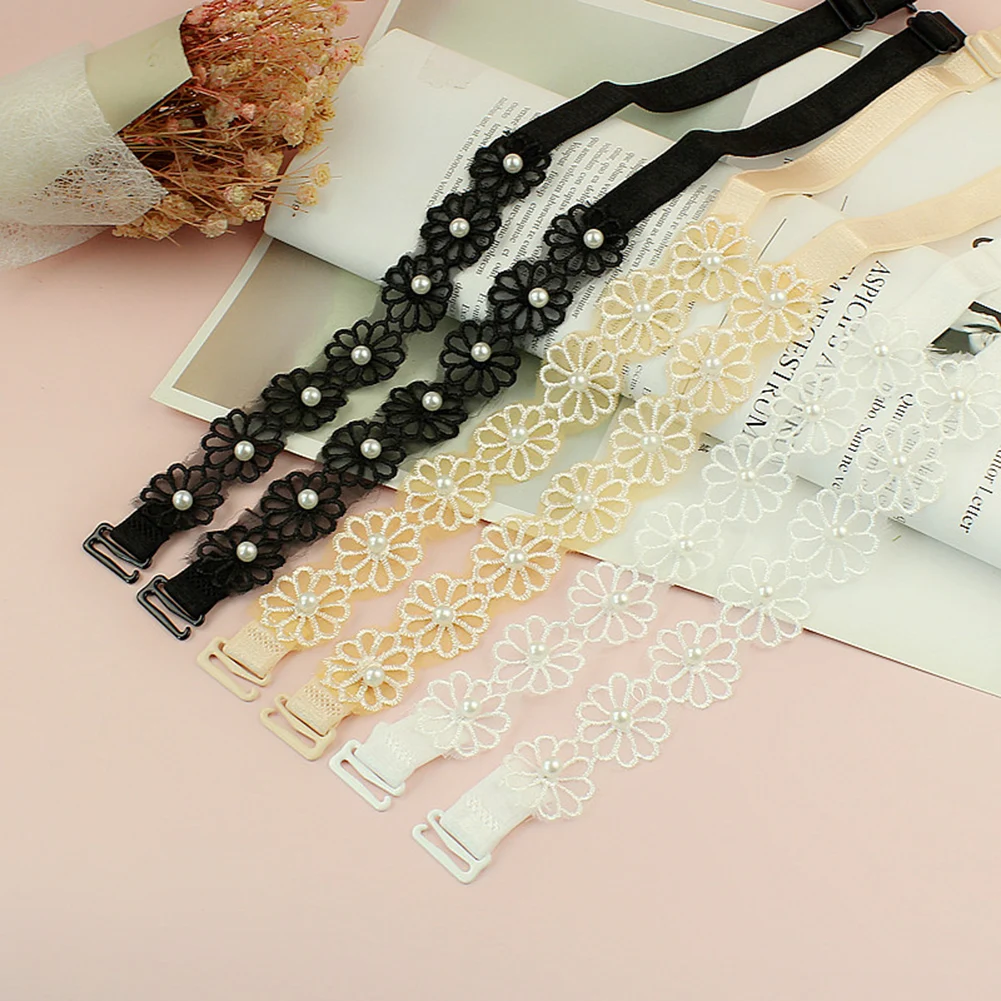

Beaded Transparent Shoulder Strap Pearl Mesh Flower Underwear Straps Lace Adjustable Invisible Bra Straps Sexy Non-Slip Straps