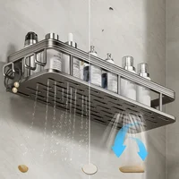 Bathroom Square Basket Suction Wall Space Aluminum Shower Room Rectangular Perforation-free Bathroom Corner Shelf 2