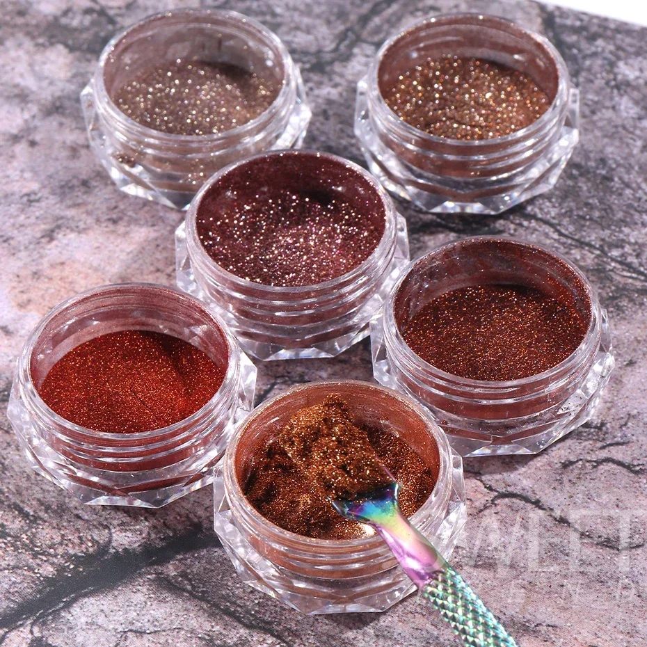 Champagne Brown Nail Art Powder Magic Mirror Metallic Powder Pigment UV Glitter Chrome Gel Polish Manicure Accessories DIY Dust