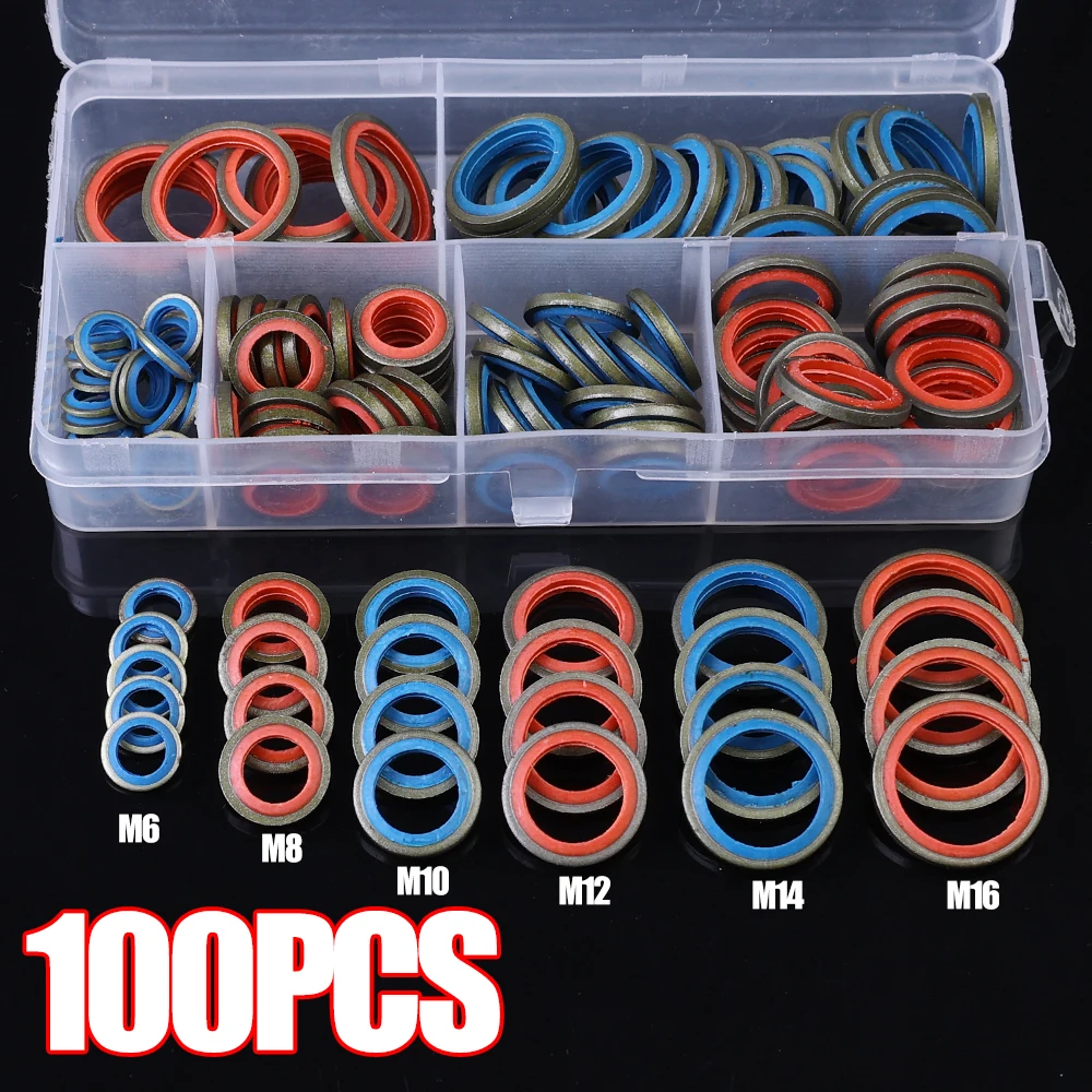 Universal Metal Combination Gasket Repair Box Automotive Oil Pan Oil Drain Gasket Set Replaceable Seal Set M6-M16