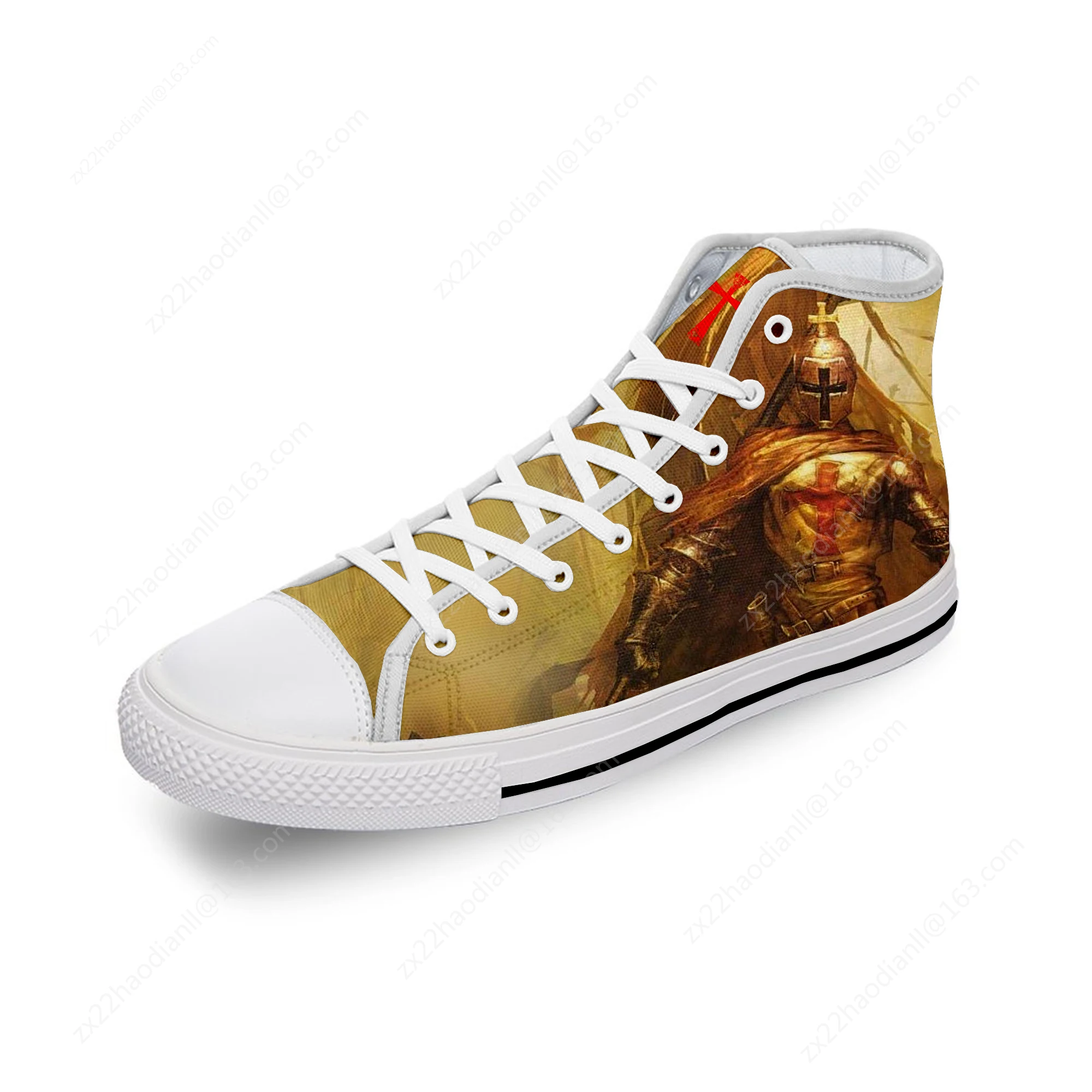 Warrior Crusader Knights Templar Cross White Cloth 3D Print High Top Canvas Shoes Men Women Lightweight Breathable Sneakers