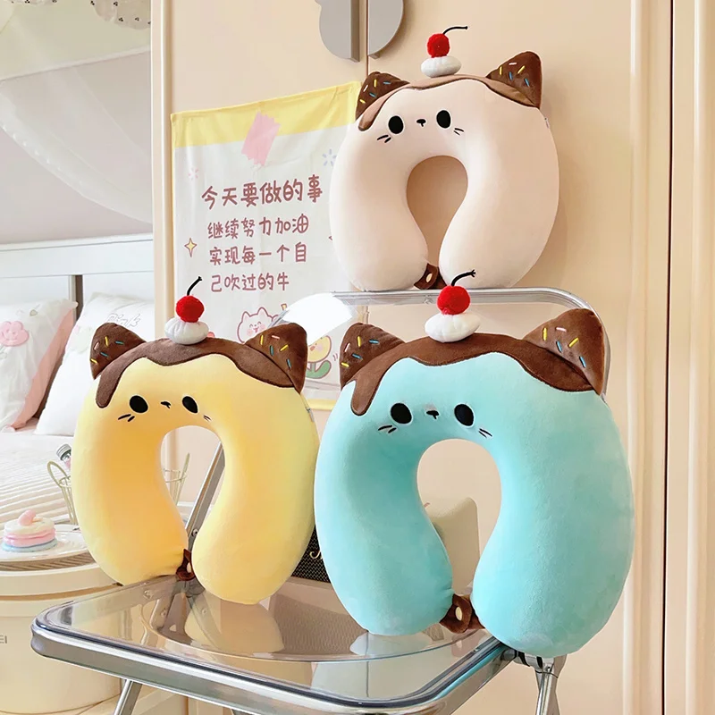 고양이 U자형 베개 스퀴시 여행 낮잠 차량용 비행기용 봉제 베개 홈데코 장난감 부드러운 메모리폼 생일 선물