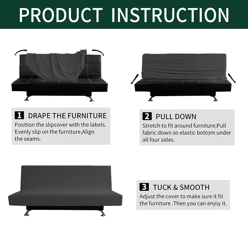 LANMOLIFE Armless Futon Sofa Bed Cover Solid Color Stretchable Folding Sofa Bed Covers Removable Cleaning Home Decor Living Room 5