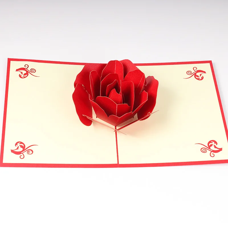 Red Rose Love Postcard 3D Pop UP Greeting Card Wedding Birthday Anniversary for Couples Wife Husband Special Valentines Day Gift