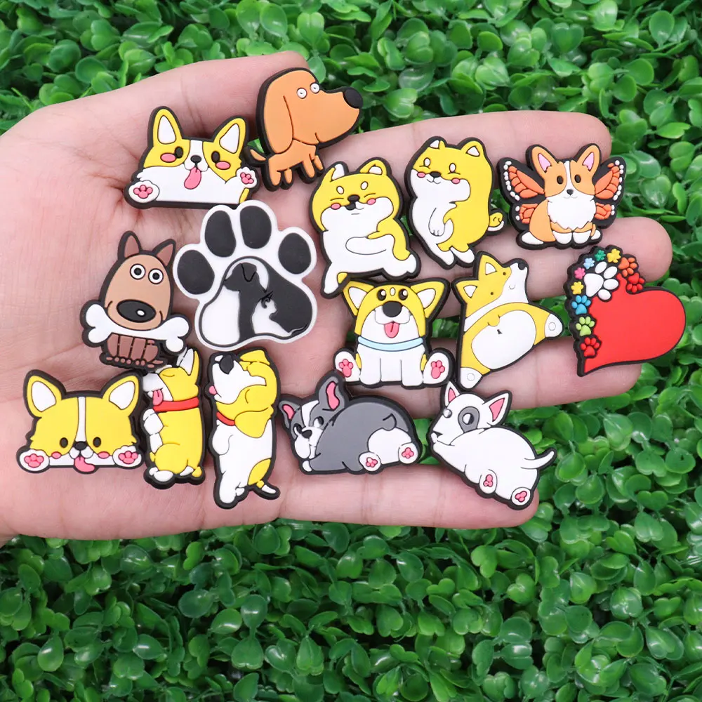 

1-15Pcs Mix Dogs Adorable Footprint Sandals Shoe Charms Buckle Animals PVC Accessories DIY Phone Case Party Gifts