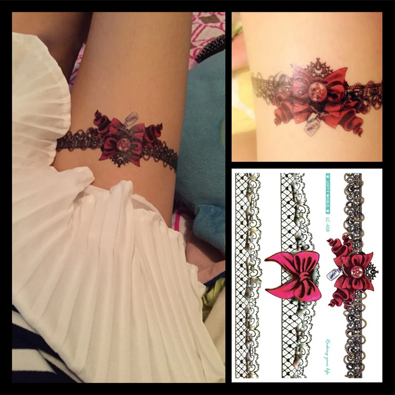 

Water Transfer Tattoo Leg Sexy Lace Design Fake Art Temporary Tattoo Stickers For Women