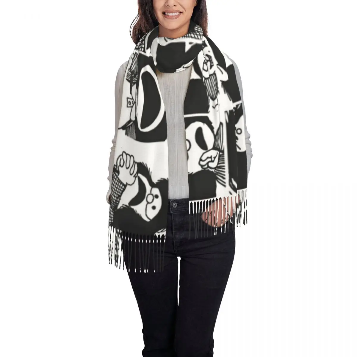 Anime Plaid Mafalda Blanket Scarf Women Luxury Winter Shawl Wraps Quino Cute Kawaii Tassel Wraps 2