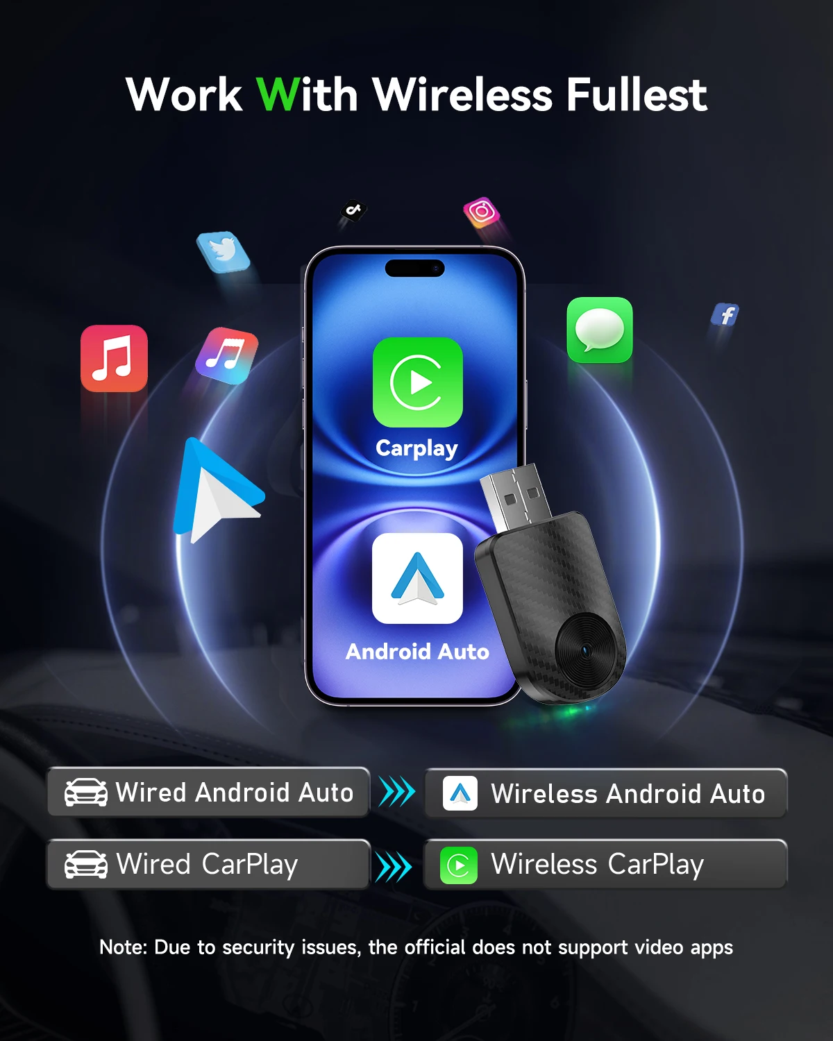 Wireless CarPlay Adapter for iPhone and Android