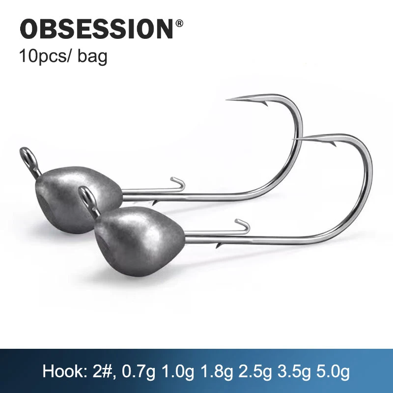 OBSESSION 50pcs 3.5g 7g 10g NED Rig Metal Hook Jig Head Barbed