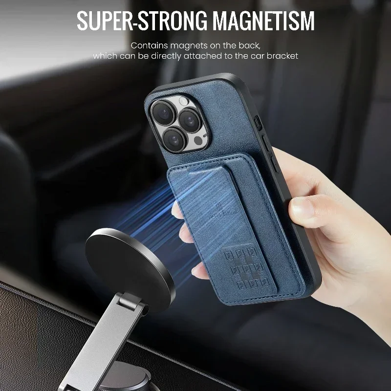 Funda magnética invisible plegable con soporte para iPhone 15 Pro Max 14 Plus 13 12 11, funda de cuero tipo cartera, tarjetero y funda con soporte_voghion.com