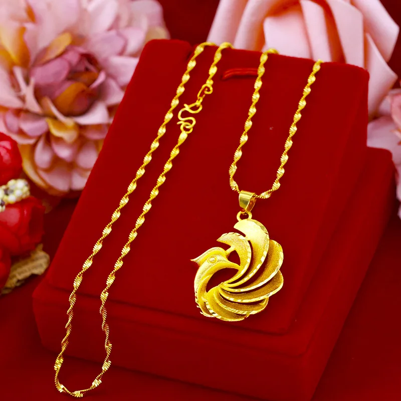 24K real gold peacock women's necklace 999 real gold fashionable European and American retro peacock women's collarbone chain