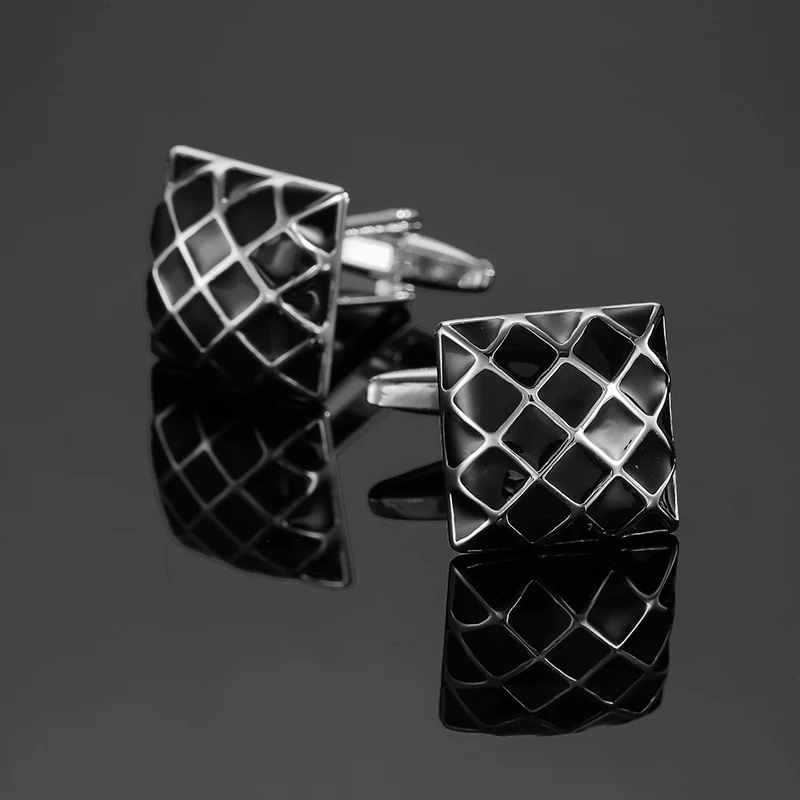 Luxury Mens Cufflinks - Classic Square Blue  Black Retro Pattern Suit Accessories