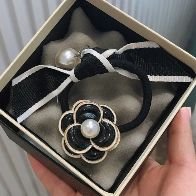 Korean Fashion Camellia Flower Pearl Hair Ties Ring Temperament Ponytail Head Rope ins Bow Knot Ball Headband  Accessories 2