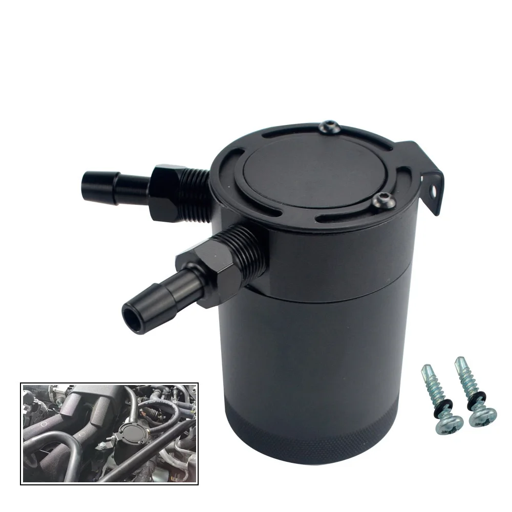 Compact Baffled 2-Port Aluminum Oil Catch Reservoir Can Tank Black Universal