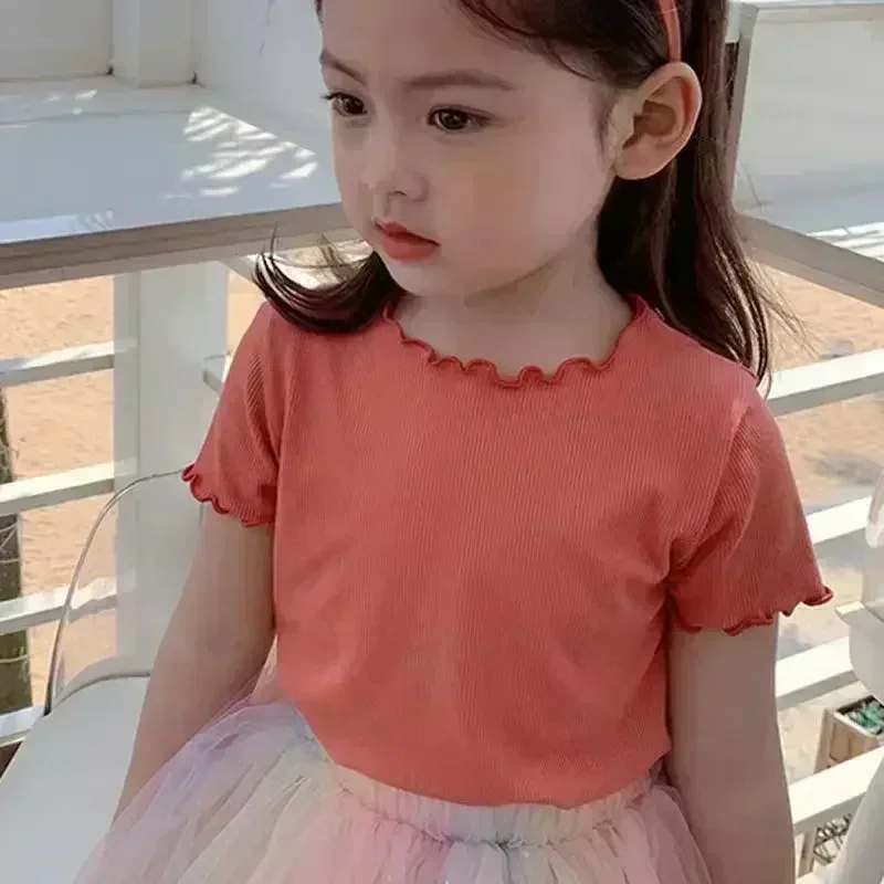 Girls' Casual Ice Silk Short-Sleeve Top - Summer Ear Edge Tee
