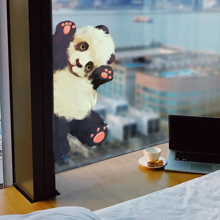 Frecher Panda Elektrostatischer Wandaufkleber Glasfenster-Dekoration Heimdekoration Schaufenster-Türaufkleber Ohne Klebstoff Tapete – Detail 5