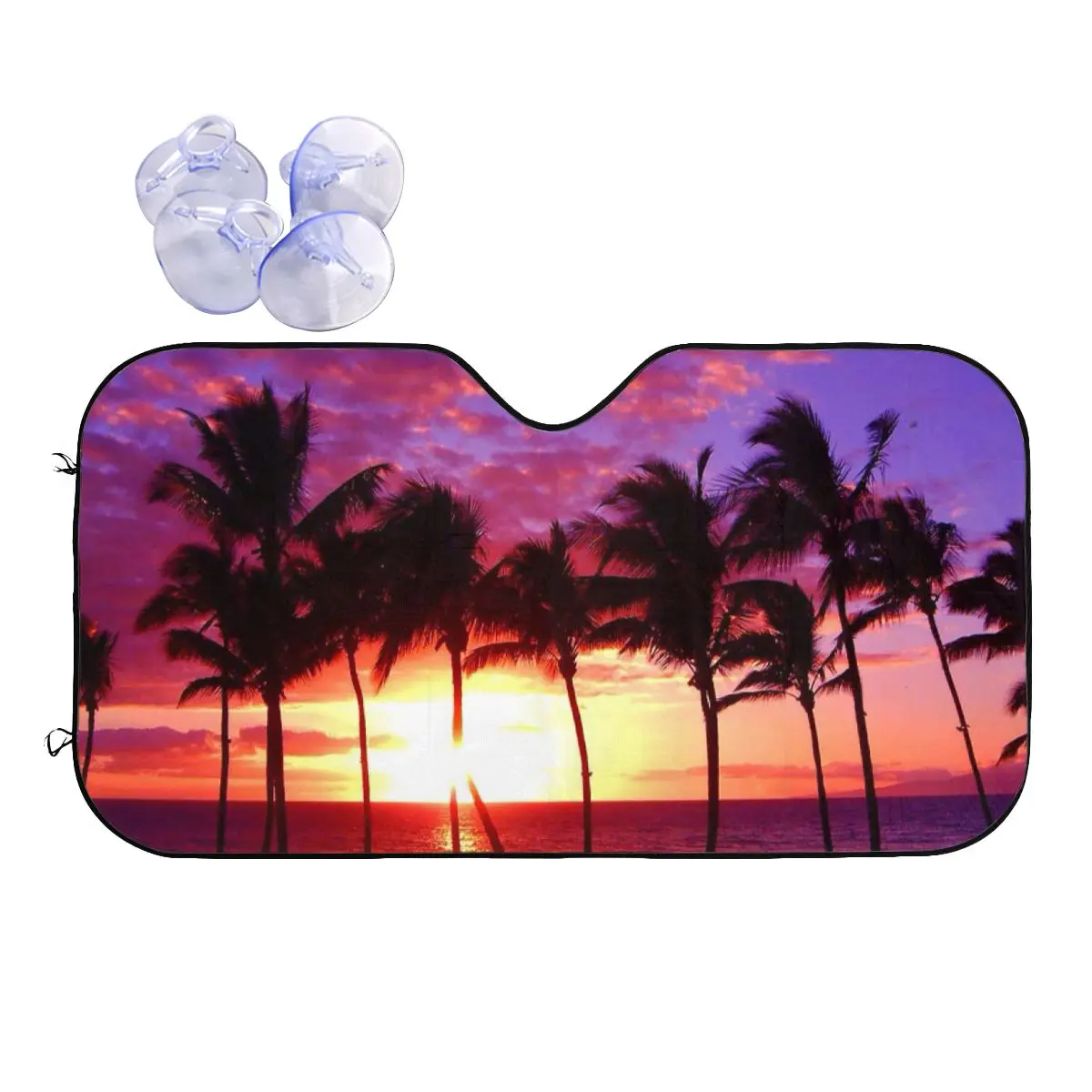 

Sunset Fold-up Windshield Sunshade 76x140cm Sea Beach Scenery Aluminium Foil Car Sunshade UV Protector