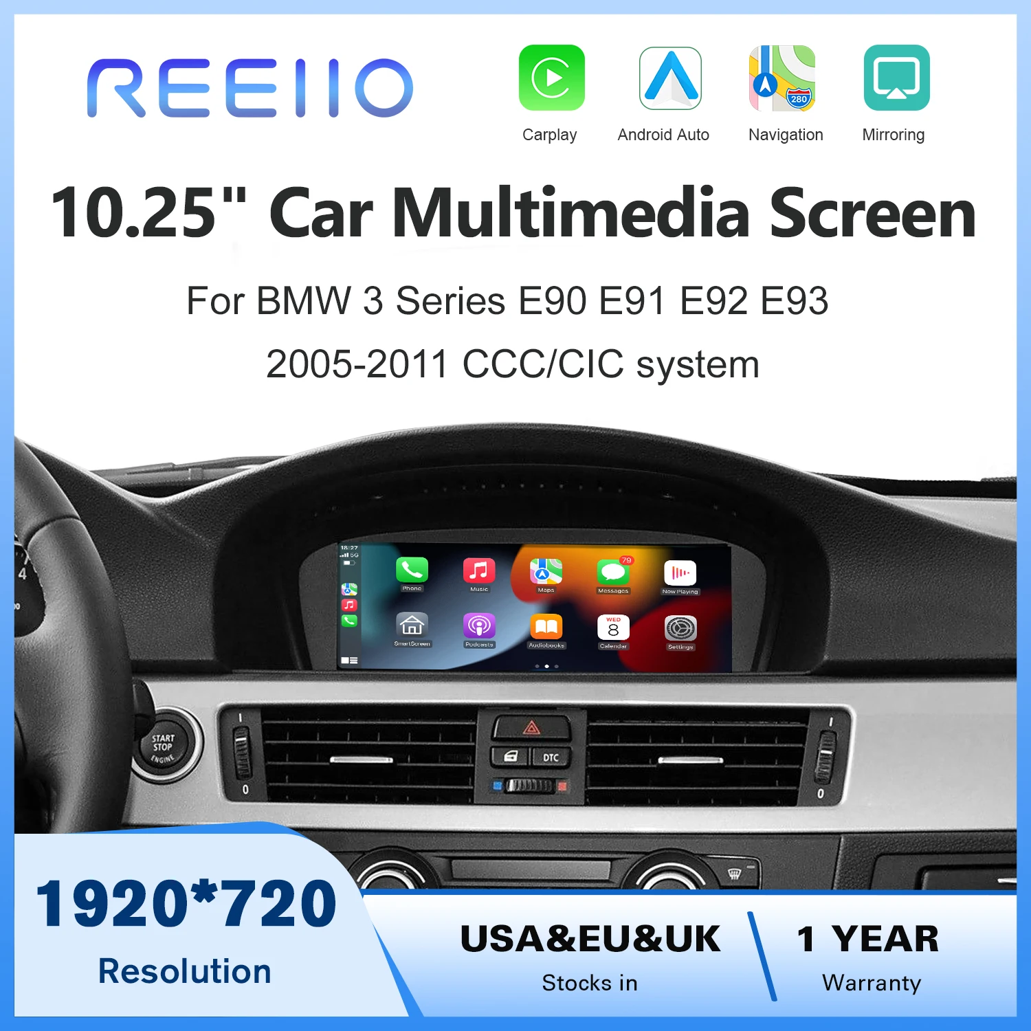 8.9inch Wireless Linux CarPlay Android Car Multimedia Screen for BMW 3 5 Series CCC, E60/E63/E64/E90/E91/E92/E93 2005-2010