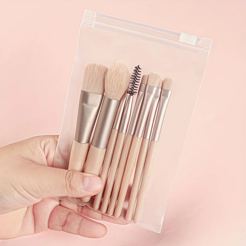 Travel Makeup Brush Kit - 8-Piece Set with Bag for Foundation, Blush, Powder & Eye Detail