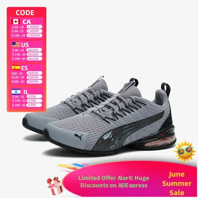 PUMA Voltaic Evo : Une chaussure de course élégante et polyvalente - Douce et respirante, unisexe, gris, noir et rouge 379602-02 1