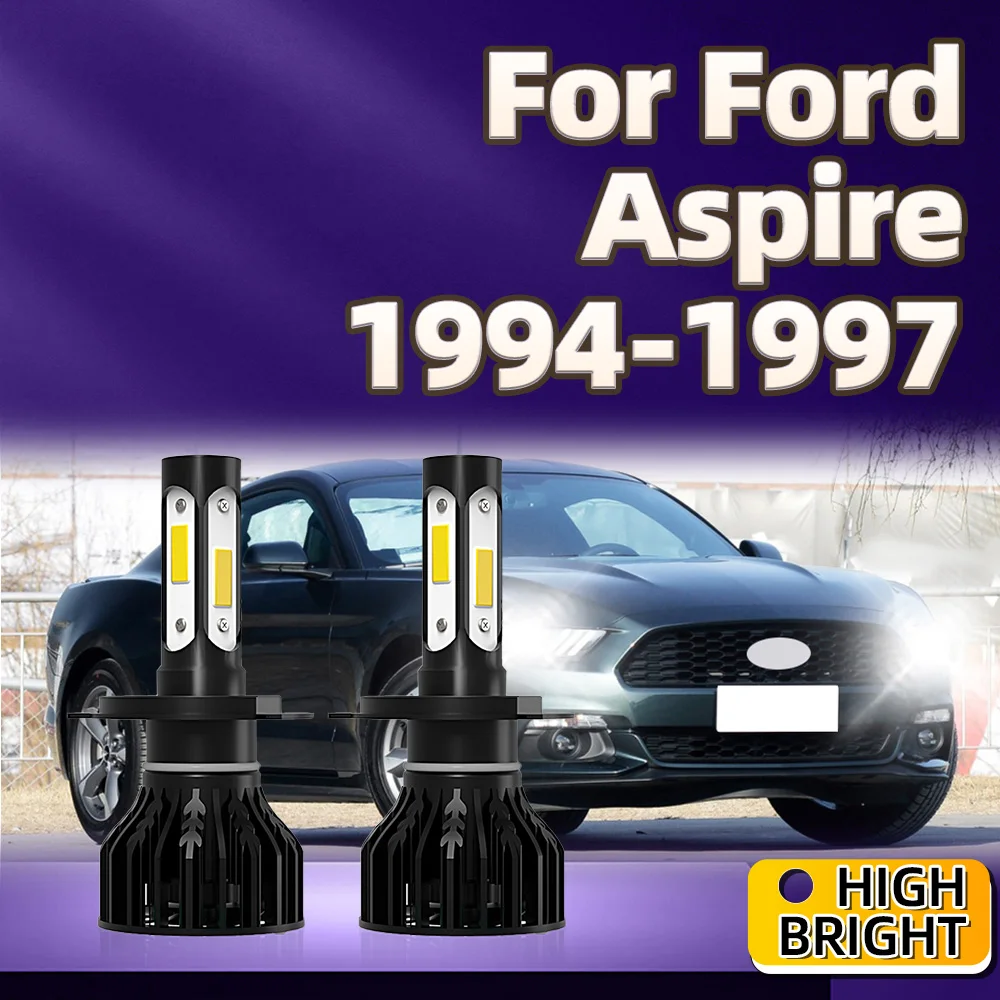 

2Pcs HiLo Beam 6000K H4 Led Lamp 45000LM Car Headlight 4Side Chip High Bright For Ford Aspire 1994 1995 1996 1997