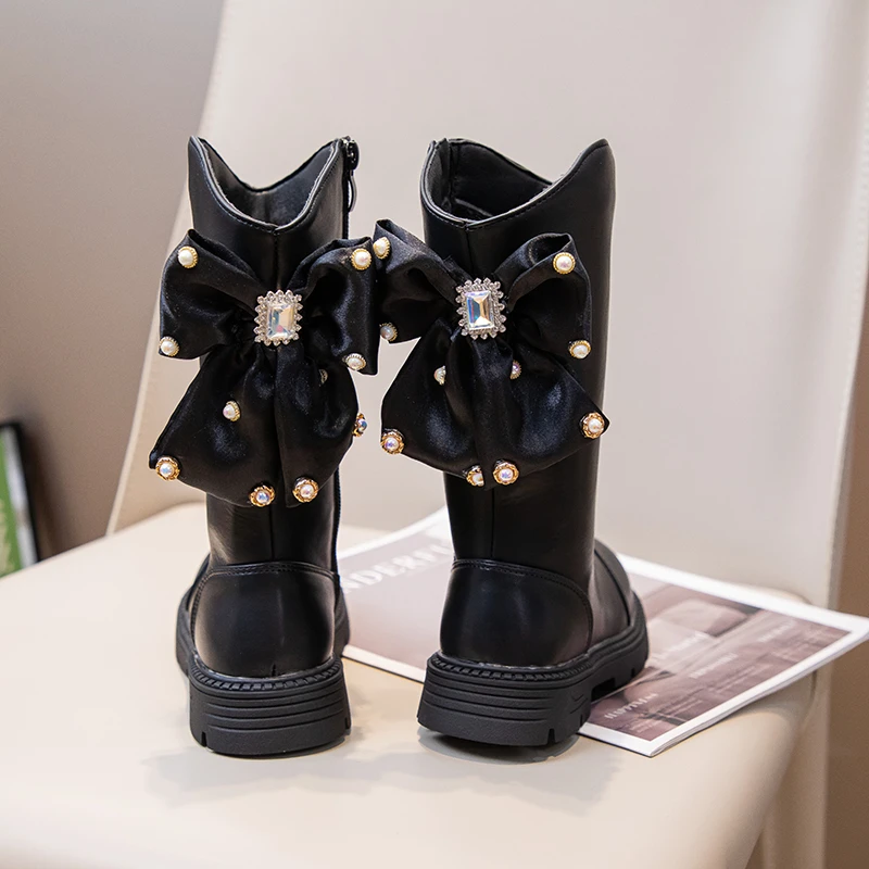 Girls Leather Mid Calf Boots Winter Kid Boots