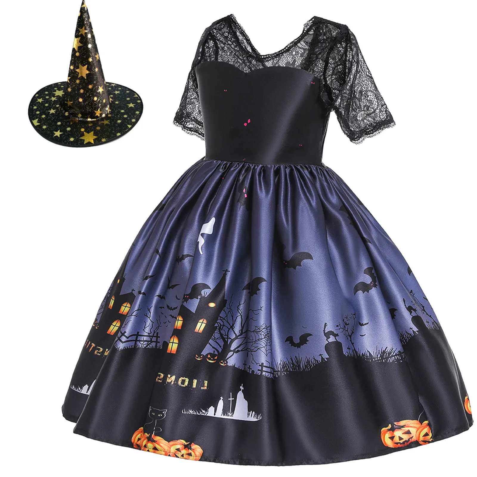 

Halloween Children Princess Dress Kids Girls Tutu Gown Dress Pageant Party Robe Girls Cosplay Costume Vestidos With Hat Outfits