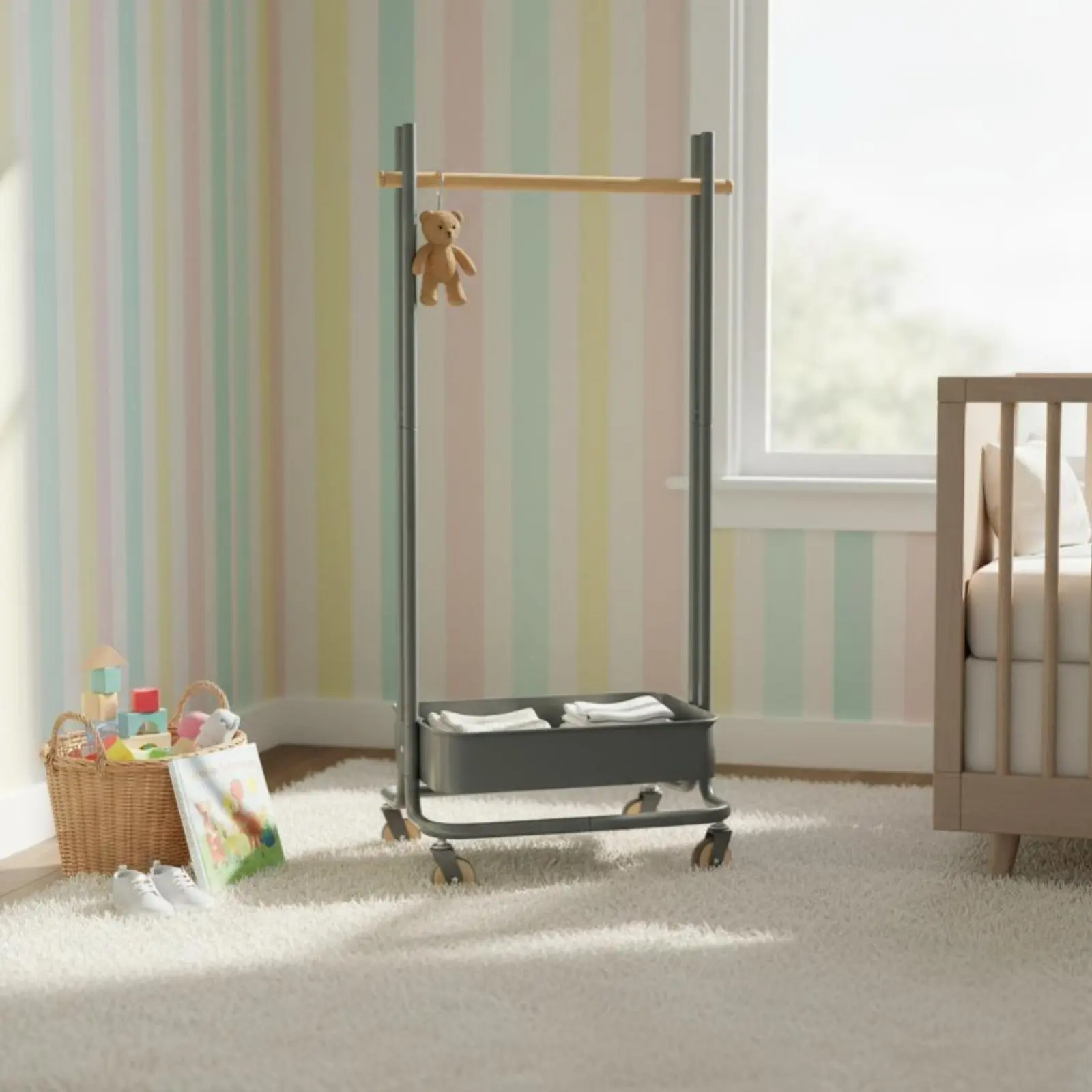어린이용 롤링 옷걸이 미니멀리스트 디자인 의류 스탠드 견고한 구조 놀이방, 거..