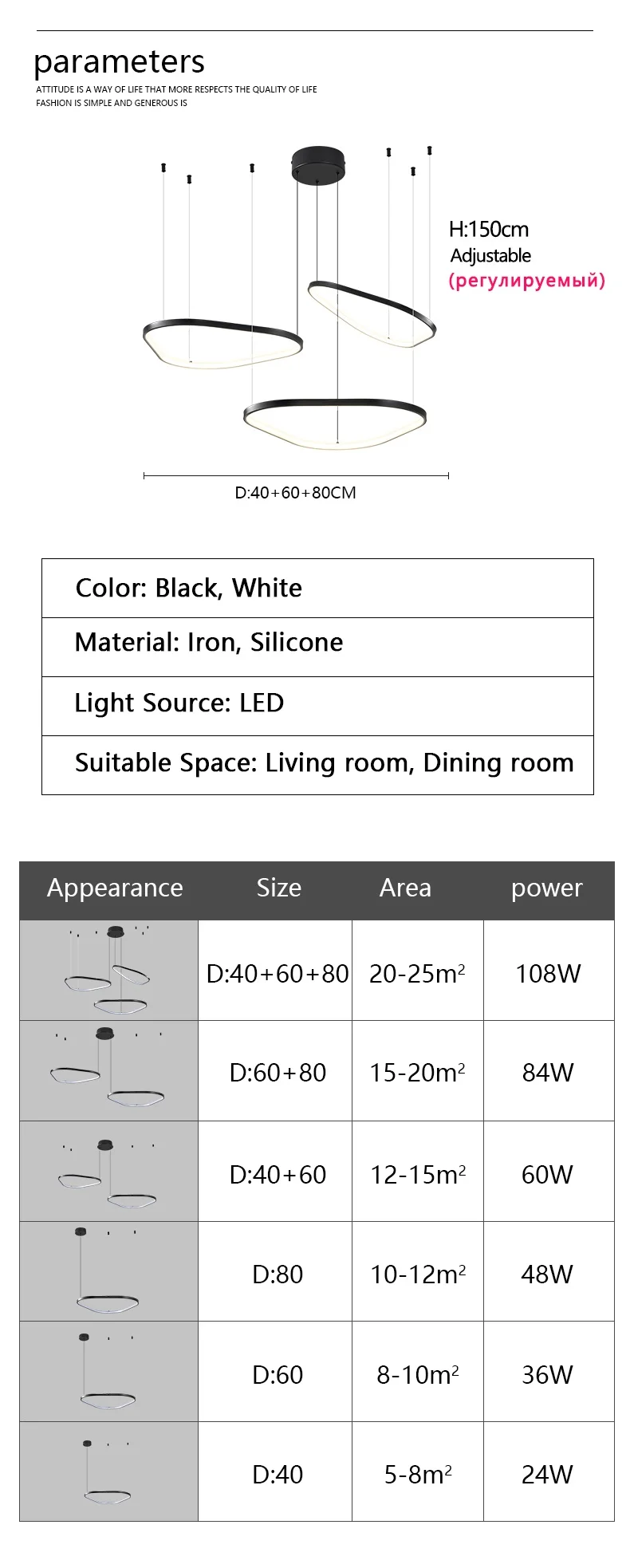 Moderne LED-Designer-Pendelleuchten, schwarz-weiße Ringe, Licht für Küche, Heimdekoration, Innentreppe, Esstischbeleuchtung – Detail 3