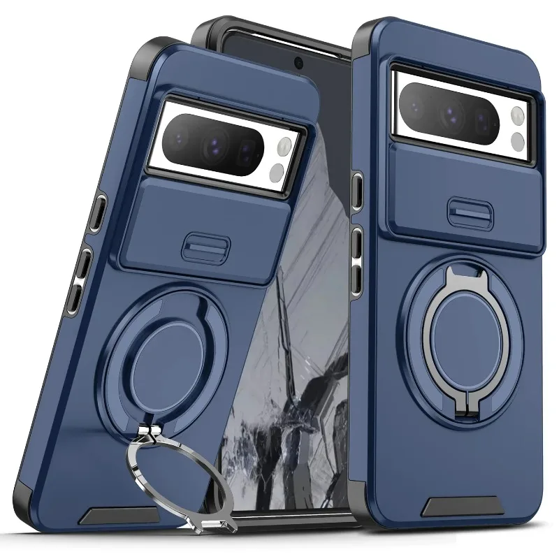 Coque de téléphone avec support magnétique hybride, antichoc, pour Google Pixel 9A, Pixel 9 Pro XL 7 8 Pro 8A Pixel9a, lentille coulissante, armure