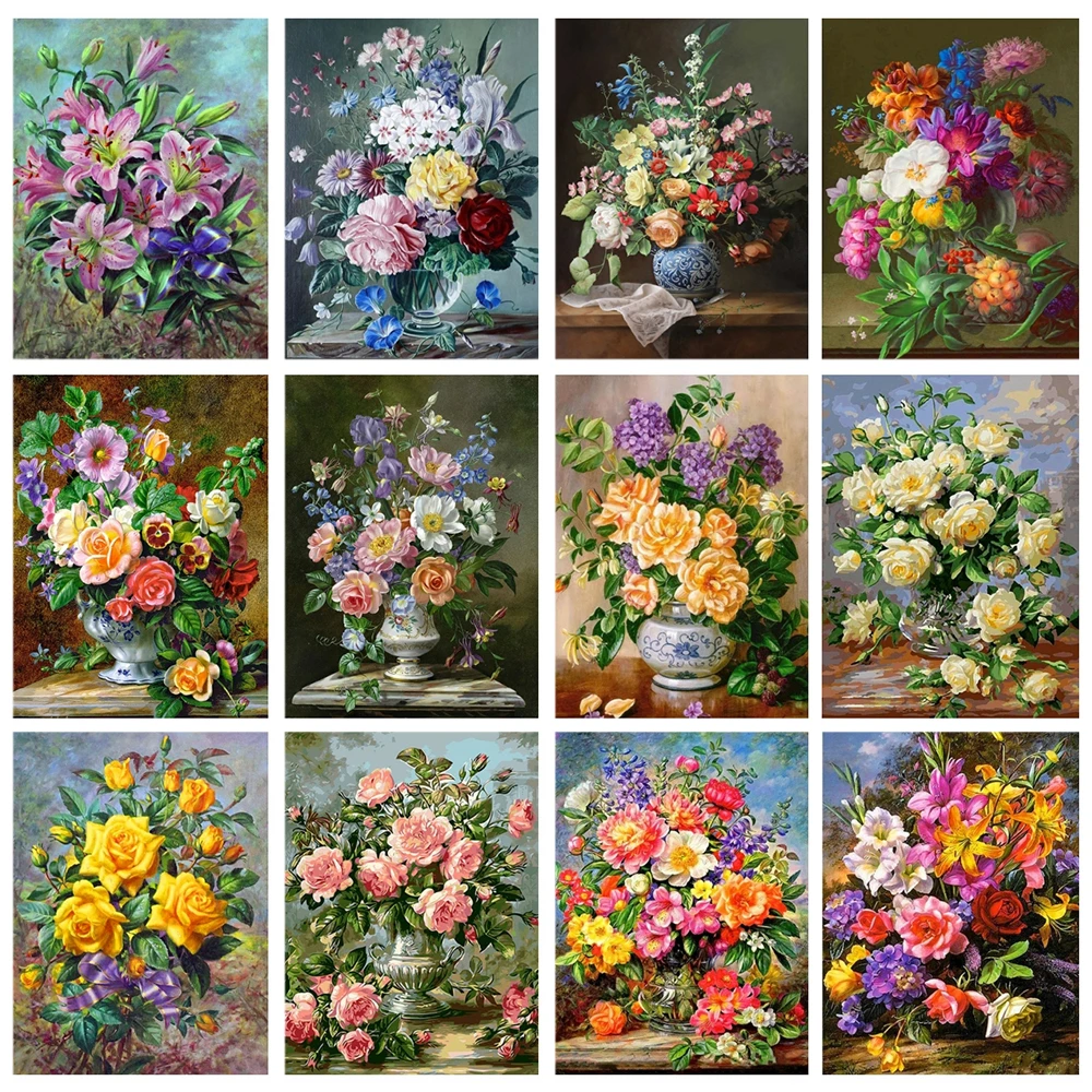 

Miaodu Diamond Painting Rose Vase Cross Stitch Kits Rhinestones 5D Diamond Embroidery Flower Mosaic Needlework Home Decor Gift