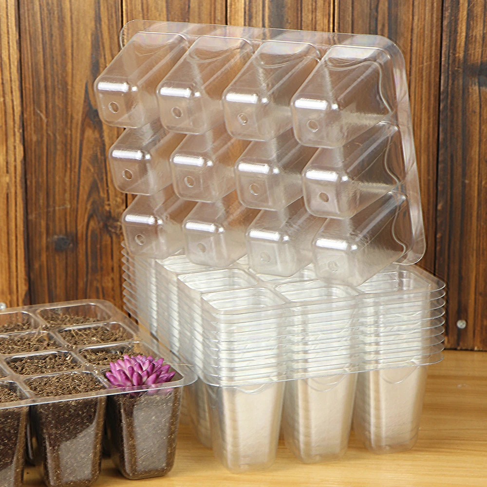 12-Cell Transparent Seedling Starting Tray 5/10pcs Gardening Nursery Grow Germination Plastic Seed Starter Tray Plant Grow Cont seed starter tray seedling tray