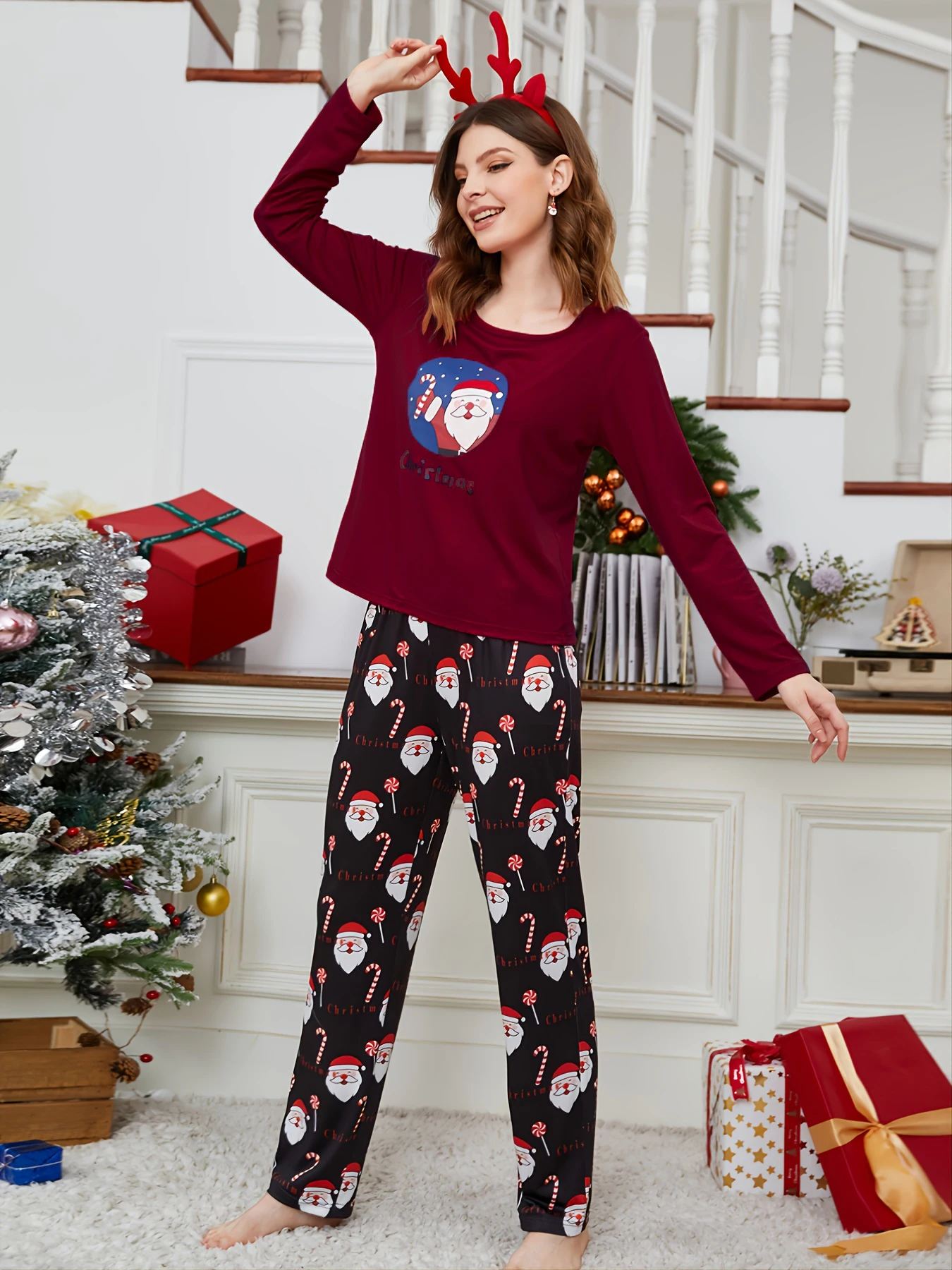Papá Noel Pijamas De Navidad Unisex Pijama Ropa Camison Navidad Mujer  Pijamas Navideños Con Estampado