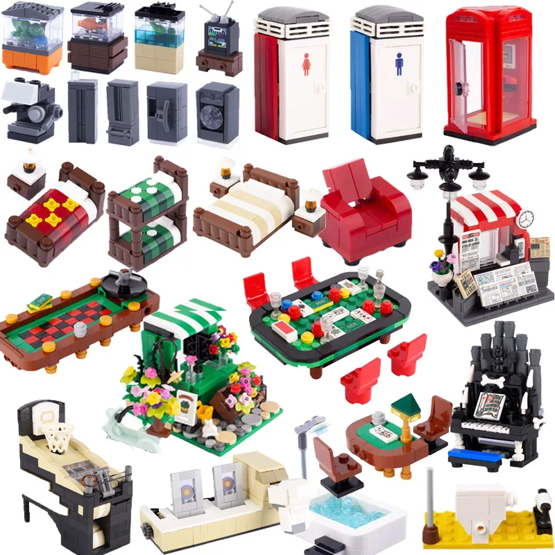City Building Blocks Accessories Set Mahjong Machine Game Console