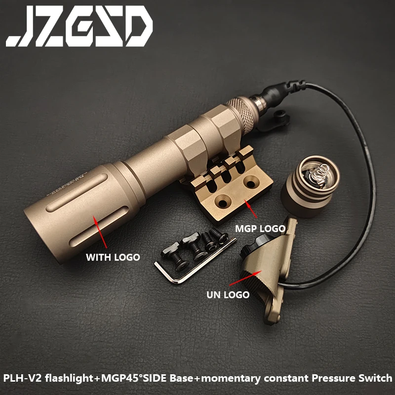 

Tactical Airsoft Weapon Light CNC PLHV2 Modlit Flashlight Scout Light with MGP45 degree side base and hot button pressure switch