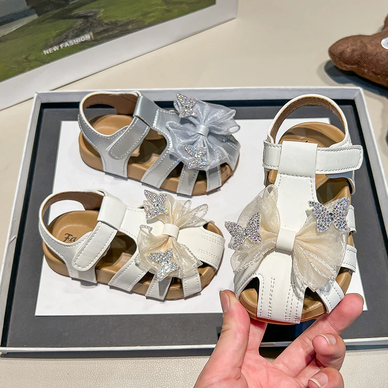 Soft Sole Toddler Beach Sandals for Girls with Ribbons