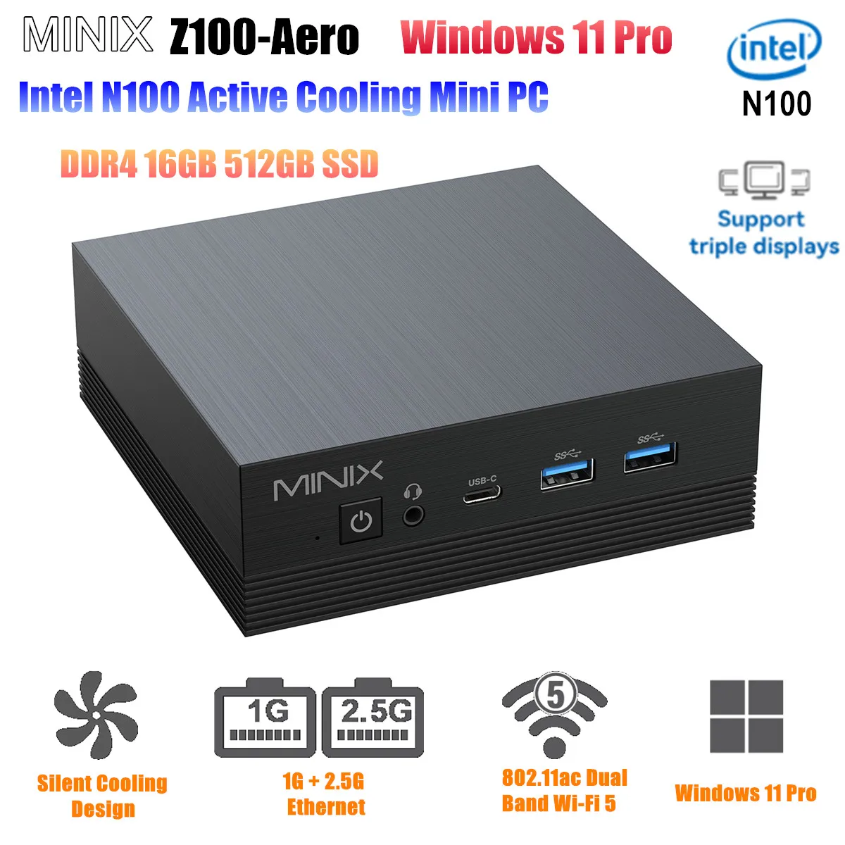 週末割引!MINIX-Z100 N100 ファンレスPC ミニPC
