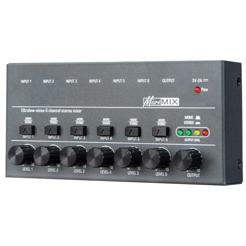 Stereo Audio Mixer Mini DJ Low Noise Sound Mixer Ultra Compact