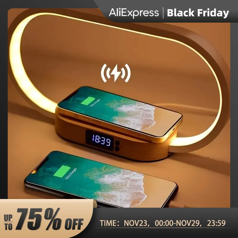  Multifunction Wireless Charger Pad Stand Clock LED Desk Lamp Night Light USB Port Fast Charging Station Dock for iPhone Samsung 