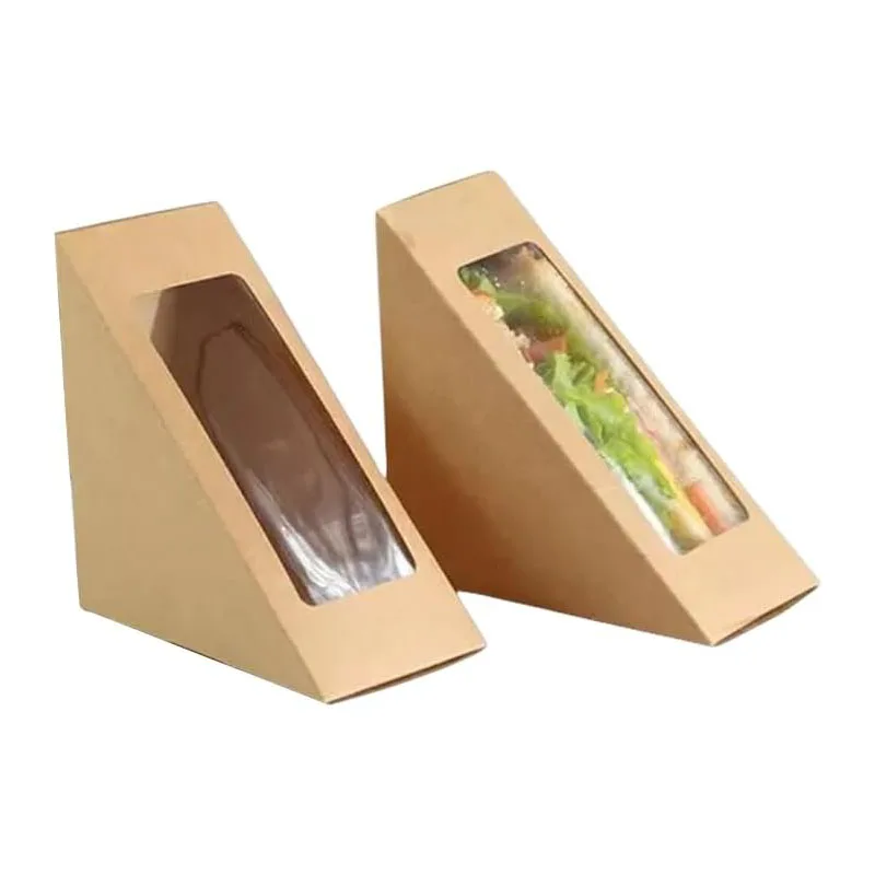 Kraft Paper Sandwich Boxes with Clear Window – Disposable Triangular Packaging for Sush... - SKU KPSB0919 - UGI Packaging