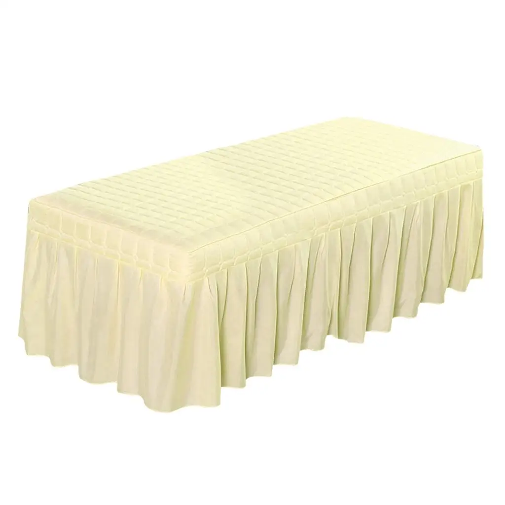 Spa Massage Bed Cover Sheet with 21inch Drop Skirt Beauty Salon Table Skirt - Beige-190x80cm