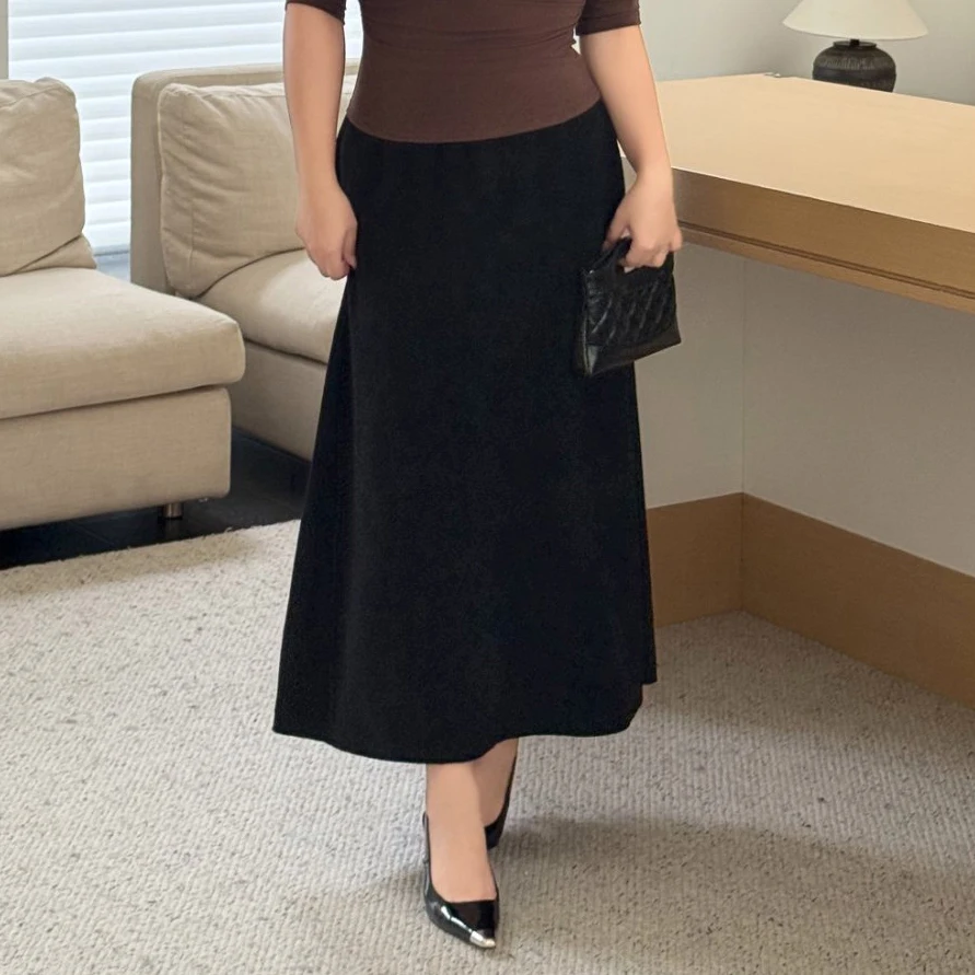 XXXL Fashion Plus Size Women's Skirt Premium A-line Knitted Bottoms French Professional Autumn And Winter 9414