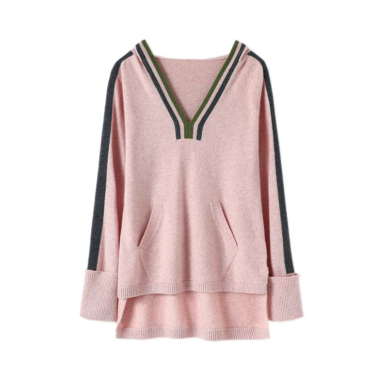 

Контрастные Свободные повседневные 100% кашемировые толстовки с карманами