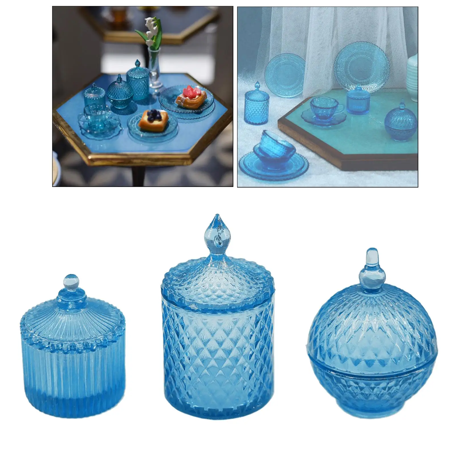3Pcs Jars Pieces Miniature Bottles Dollhouse Glassware 1: 6 Scale