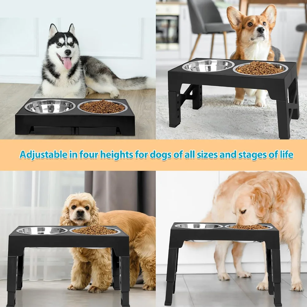 Adjustable Elevated Dog Feeder, Raised Dog Bowl Stand with Double Stainless Steel Food Water Bowls, Ergonomic Pet Feeding Station for Small Medium Large Dogs 5