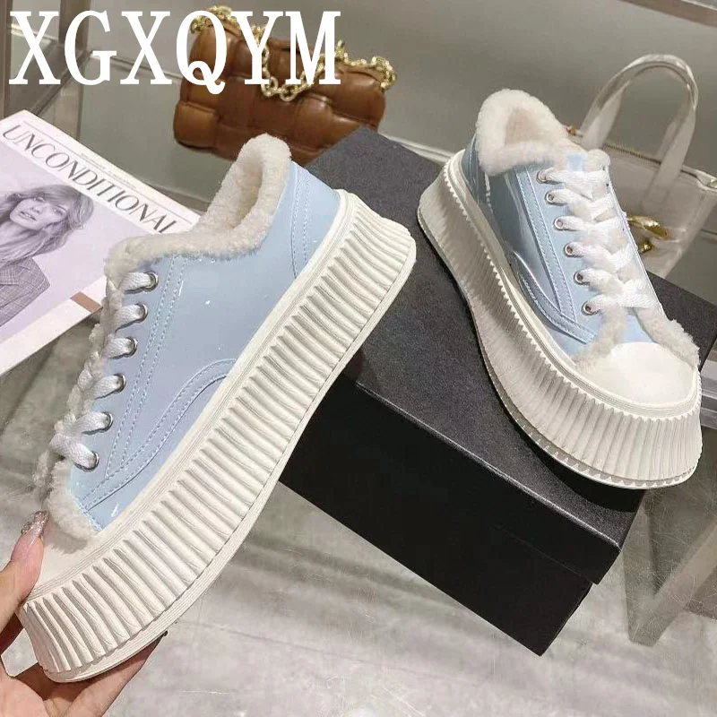 

Real Leather Breathable Wool Sneakers Thick Sole Lace Up Flat Platform Shoes Women Casual Brand Mixed Color Walking Shoes 35-40
