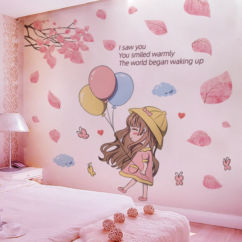 

Cartoon Girl Moon Swing Wall Stickers DIY Creative Tree Leaves Mural Decals for Kids Rooms Baby Bedroom Kitchen Home Decoration