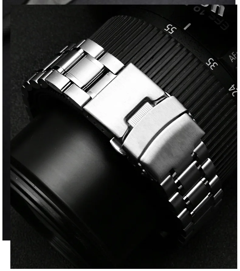 Curved End Solid Matte Stainless Steel Watch Band For Seiko Citizen Casio Timex 20mm 22mm Black Metal Strap Watch Accessories