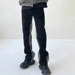 2023 Kanye Y2K Fashion Patchwork Black Baggy Flare Jeans Pants For Men Clothing Straight Women Casual Long Trousers Ropa Hombre