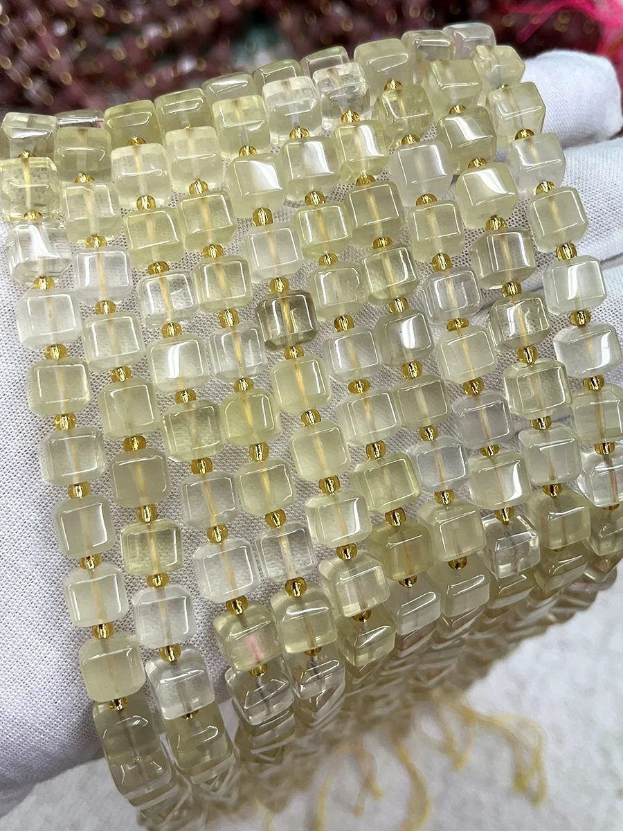 Natural lemon crystal loose bead square For Jewelry Making DIY Necklace Bracelet 15'' 8mm